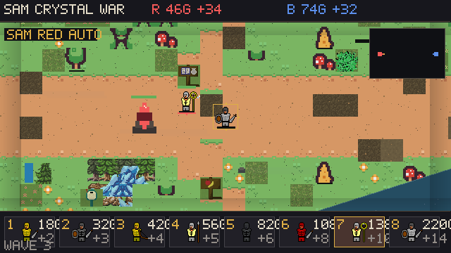 SAM Crystal War dark fantasy pixel battlefield