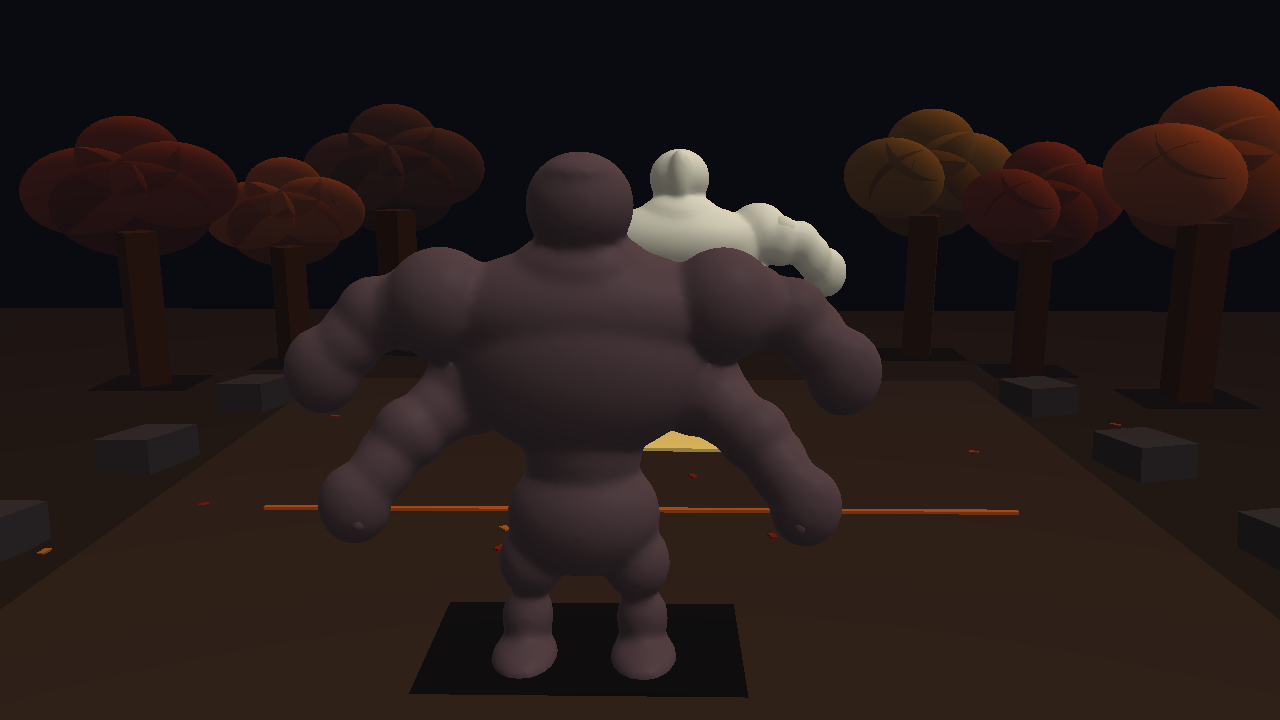 Neuromon dark autumn 3D arena with an original four-armed creature